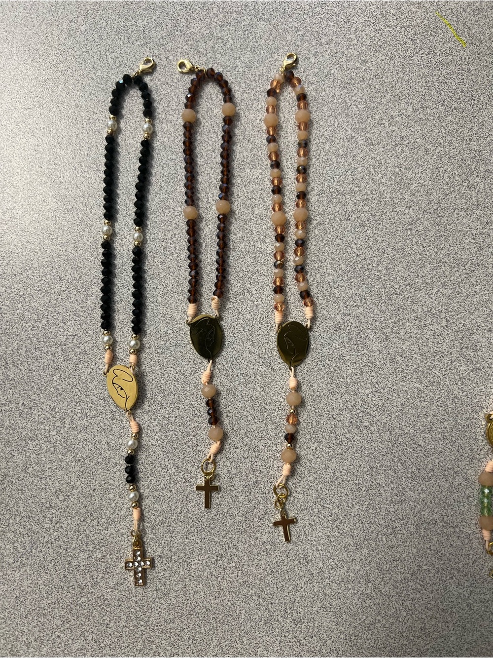 Handmade Beaded Rosary Bracelet with Gold Cross - Black or Brown